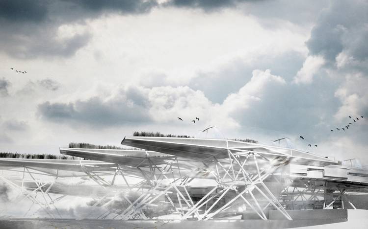 Sung Ho Kim's architectural rendering, 'Urban Mirage' in Incheon, South Korea.